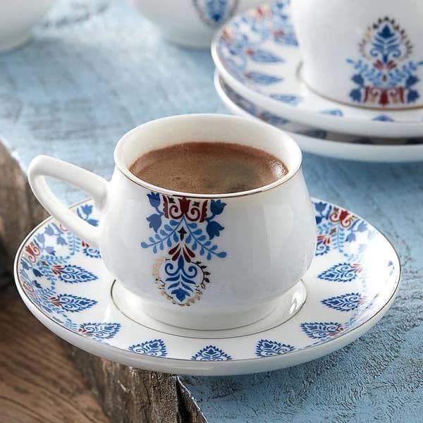 Turkish coffee served in a hand-painted porcelain cup