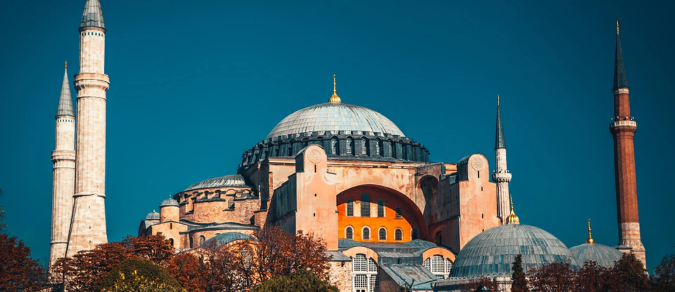The vast domed interior of Hagia Sophia, a 6th-century Byzantine monolith