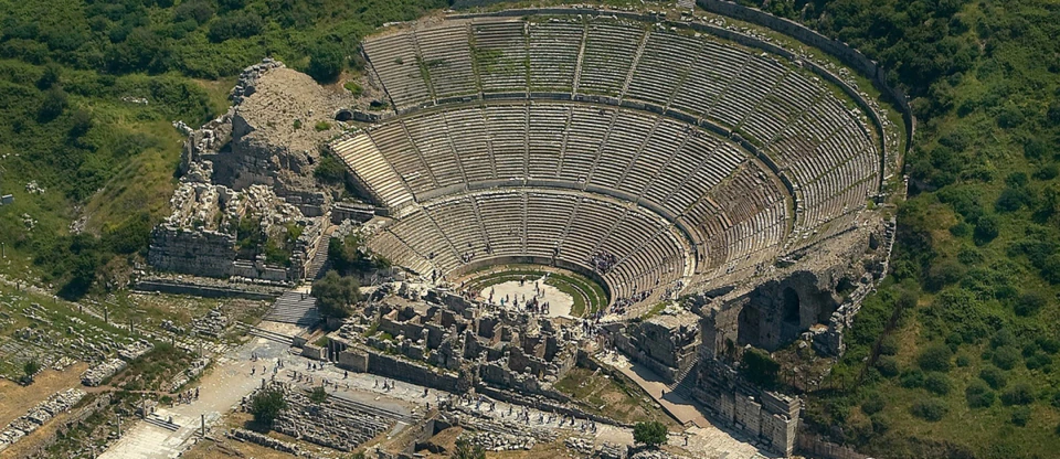 The grand facade of the Celsus library in Ephesus' ancient city